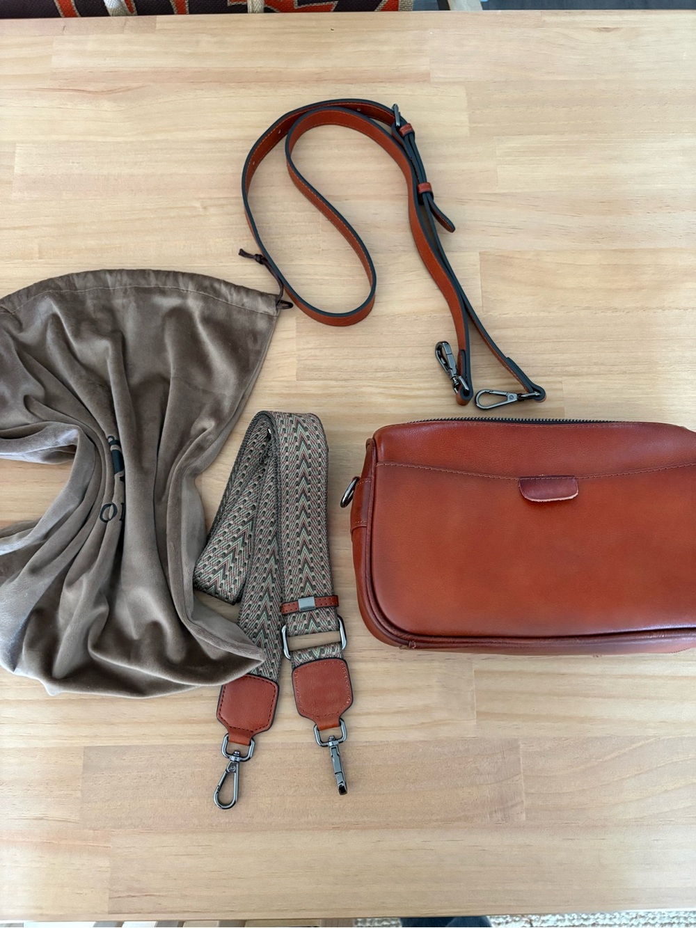 Brown Leather Crossbody Bag with Dust Bag and 2 Straps